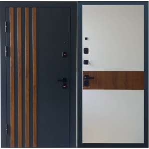 Входная дверь с терморазрывом Крафт ТермоПро (Муар серый/ ПВХ Белый- Дуб Вотан)