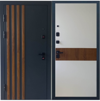 Входная дверь с терморазрывом Крафт ТермоПро (Муар серый/ ПВХ Белый- Дуб Вотан)