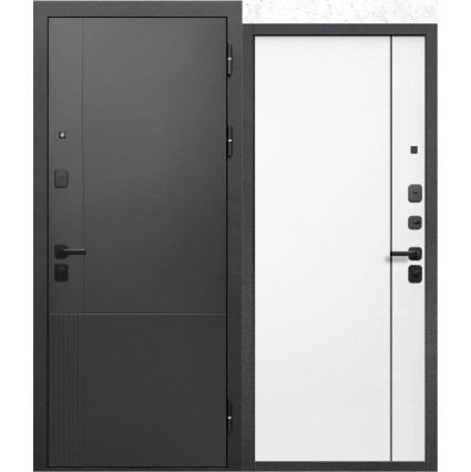 Входная дверь 9 Штамп Нео (Муар черный / Меламин Эмалит белый) Входная дверь 9 Штамп Нео (Муар черный / Меламин Эмалит белый)