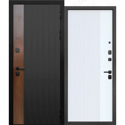 Входная дверь 9 Вертикаль (Муар черный - Грецкий Орех/ Меламин Эмалит белый) Входная дверь 9 Вертикаль (Муар черный - Грецкий Орех/ Меламин Эмалит белый)