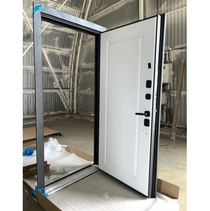 Входная дверь 10 см 2 МДФ (Букле Графит/ Эмалит Белый)