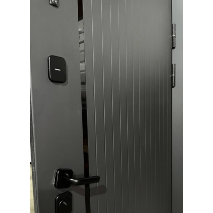 Входная дверь 10 см 2 МДФ Зеркало (Букле Графит/ Эмалит Белый)