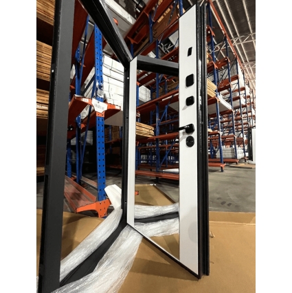 Входная дверь 10 см 2 МДФ Зеркало (Букле Графит/ Эмалит Белый)