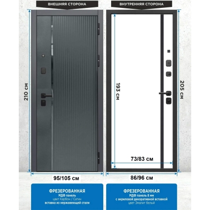 Входная дверь 10 см 2 МДФ Карбон (Букле Графит/ Эмалит Белый)