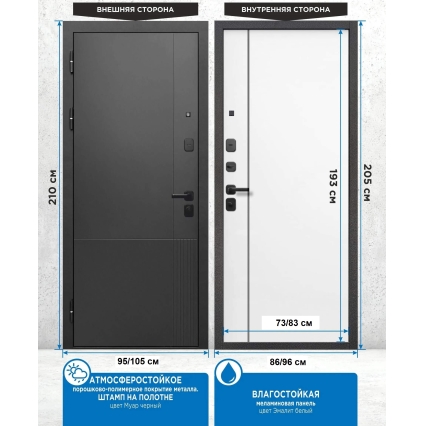 Входная дверь 9 Штамп Нео (Муар черный / Меламин Эмалит белый)