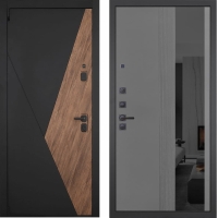 Входная дверь ГРАНИТ Геометрия-86 Зеркало черное (ПВХ Серый софт)
