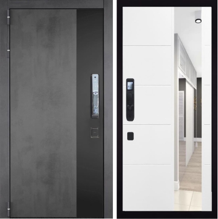 Входная дверь ГРАНИТ Роял СМАРТ-83 Зеркало (ПВХ Белый)