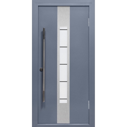 Входная дверь Инокс-1, с ручкой-штангой (Шагрень графит/ ПВХ Графит)