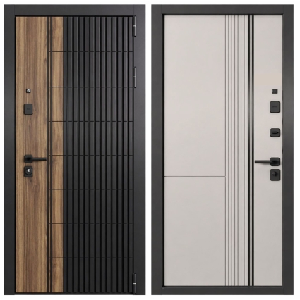 Входная дверь TAU LT PP 9 (ПВХ Черная шагрень-ПВХ Пекан натуральный/ ПВХ Ферро)