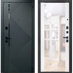 Входная дверь Прайм-R 87.П05 Зеркало (Graphite Pro/ Shellac White)