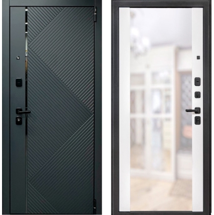 Входная дверь Прайм-R 87.П05 Зеркало (Graphite Pro/ Shellac White)