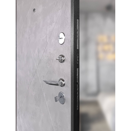 Входная дверь с внутренним открыванием Рондо (Антик Серебро/ ПВХ Бетон снежный)