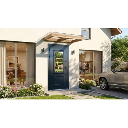 Входная дверь с терморазрывом ВИНТЕР ПАНОРАМА (Букле Оникс/ ПВХ Велюто Бланко) Входная дверь с терморазрывом ВИНТЕР ПАНОРАМА (Букле Оникс/ ПВХ Велюто Бланко)