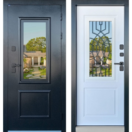 Входная дверь с терморазрывом ВИНТЕР ПАНОРАМА (Букле Оникс/ ПВХ Велюто Бланко) Входная дверь с терморазрывом ВИНТЕР ПАНОРАМА (Букле Оникс/ ПВХ Велюто Бланко)