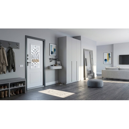 Входная дверь с терморазрывом ВИНТЕР ПАНОРАМА (Букле Оникс/ ПВХ Велюто Бланко) Входная дверь с терморазрывом ВИНТЕР ПАНОРАМА (Букле Оникс/ ПВХ Велюто Бланко)