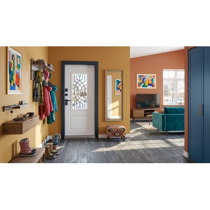 Входная дверь с терморазрывом ВИНТЕР ПАНОРАМА (Букле Оникс/ ПВХ Велюто Бланко) Входная дверь с терморазрывом ВИНТЕР ПАНОРАМА (Букле Оникс/ ПВХ Велюто Бланко)