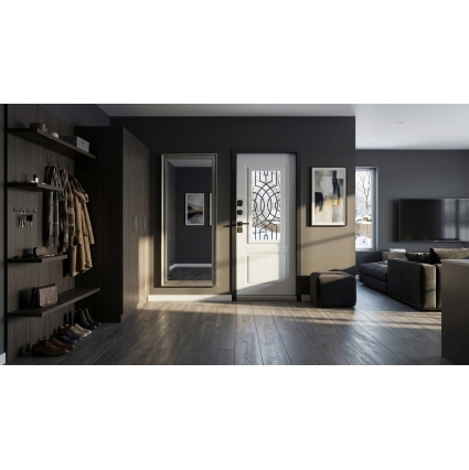 Входная дверь с терморазрывом ВИНТЕР ПАНОРАМА (Букле Оникс/ ПВХ Велюто Бланко) Входная дверь с терморазрывом ВИНТЕР ПАНОРАМА (Букле Оникс/ ПВХ Велюто Бланко)