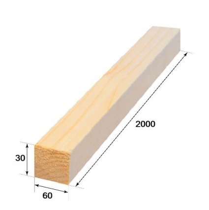 Брус деревянный 60х30х2000 мм