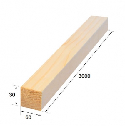 Брус деревянный 60х30х3000 мм