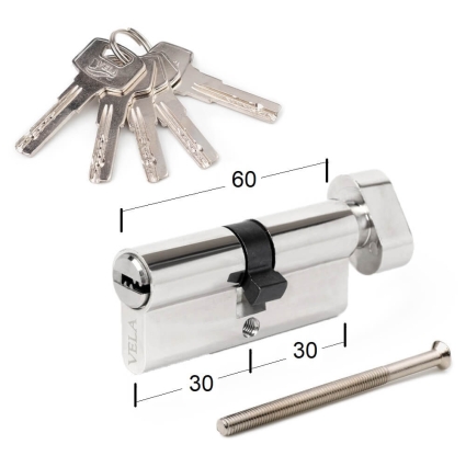 Сердцевина (цилиндр) ключ/барашек 30Тх30 (SN Матовый хром)