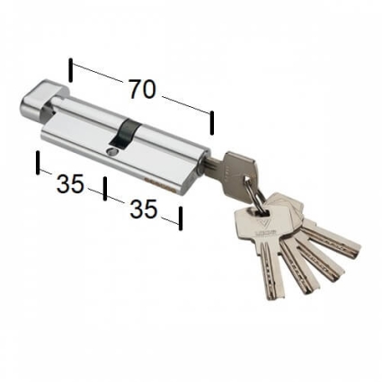 Сердцевина (цилиндр) ключ/барашек 35Тх35 (Матовый хром)
