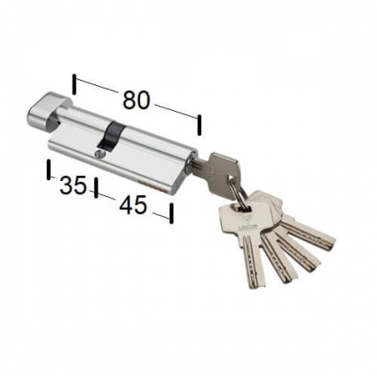 Сердцевина (цилиндр) ключ/барашек 35Тх45 (Матовый хром)