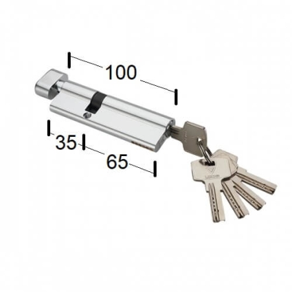 Сердцевина (цилиндр) ключ/барашек 35Тх65 (Матовый хром)
