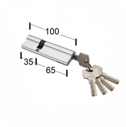 Сердцевина (цилиндр) ключ/ключ 35х65 (Матовый хром)