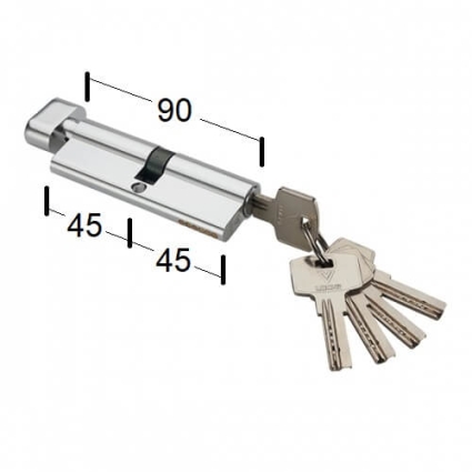 Сердцевина (цилиндр) ключ/барашек 45Тх45 (Матовый хром)