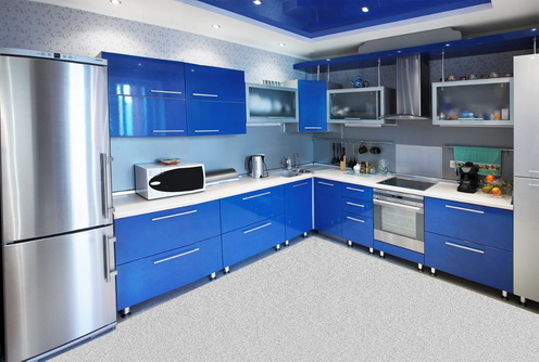 Достоинства кухонь синего цвета